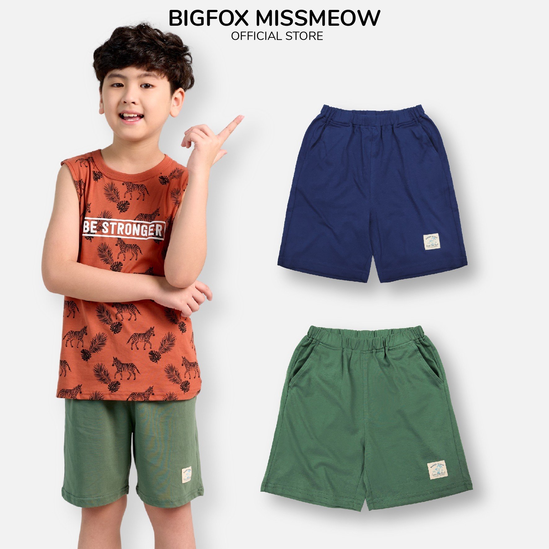 Quần đùi short thun cho bé trai size đại Bigfox Miss Meow vải cotton mềm mát Sand Sea Sail cỡ trẻ em 3-11 tuổi 12-39kg