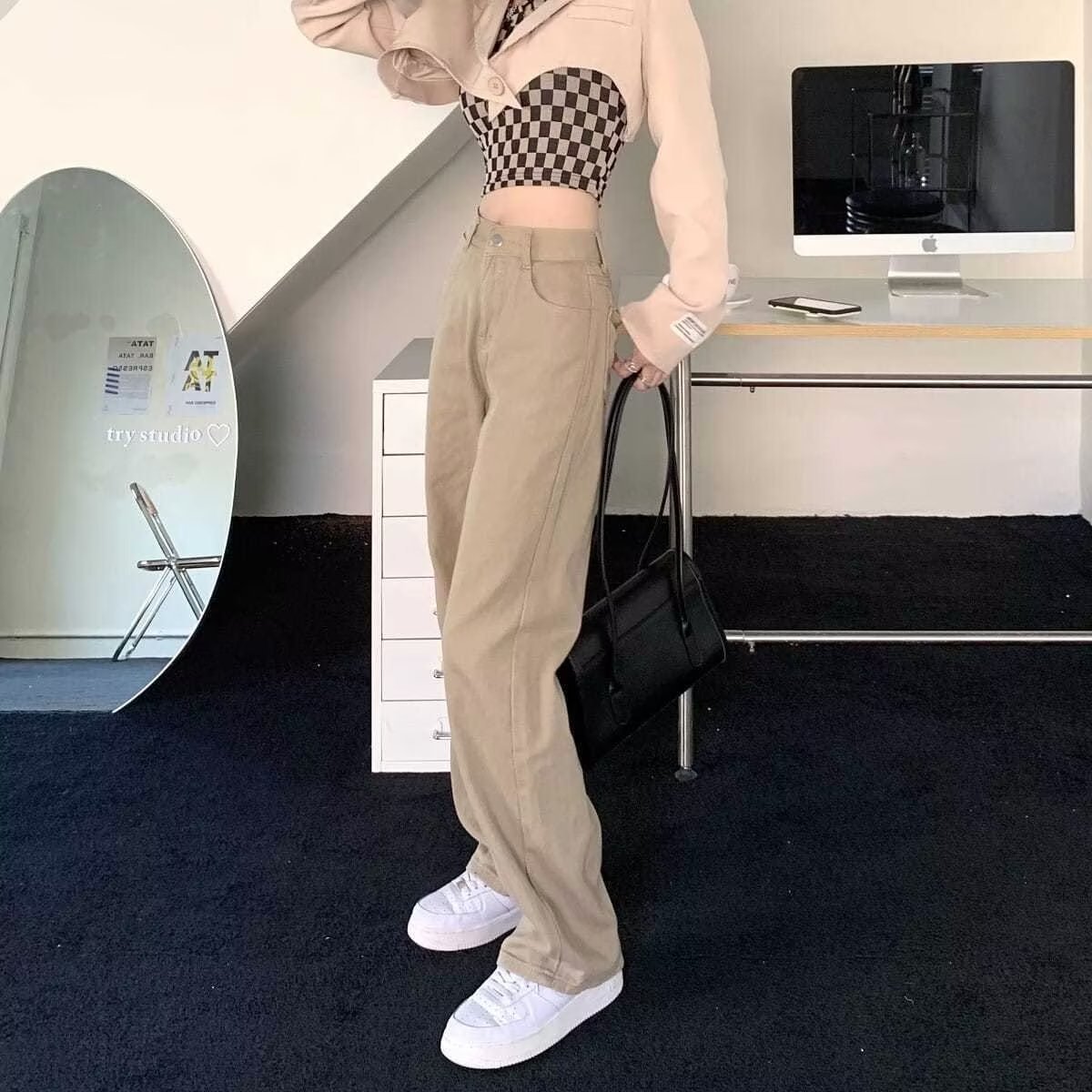 Quần Kaki Jean Nữ Ống Rộng Lưng Cao Dáng Suông Phong Cách Ulzzang Cực Chất Màu Nude Trơn 3 size SML 522