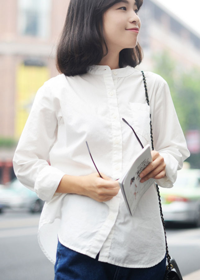 Áo sơ mi nữ dài tay cổ tầu form rộng