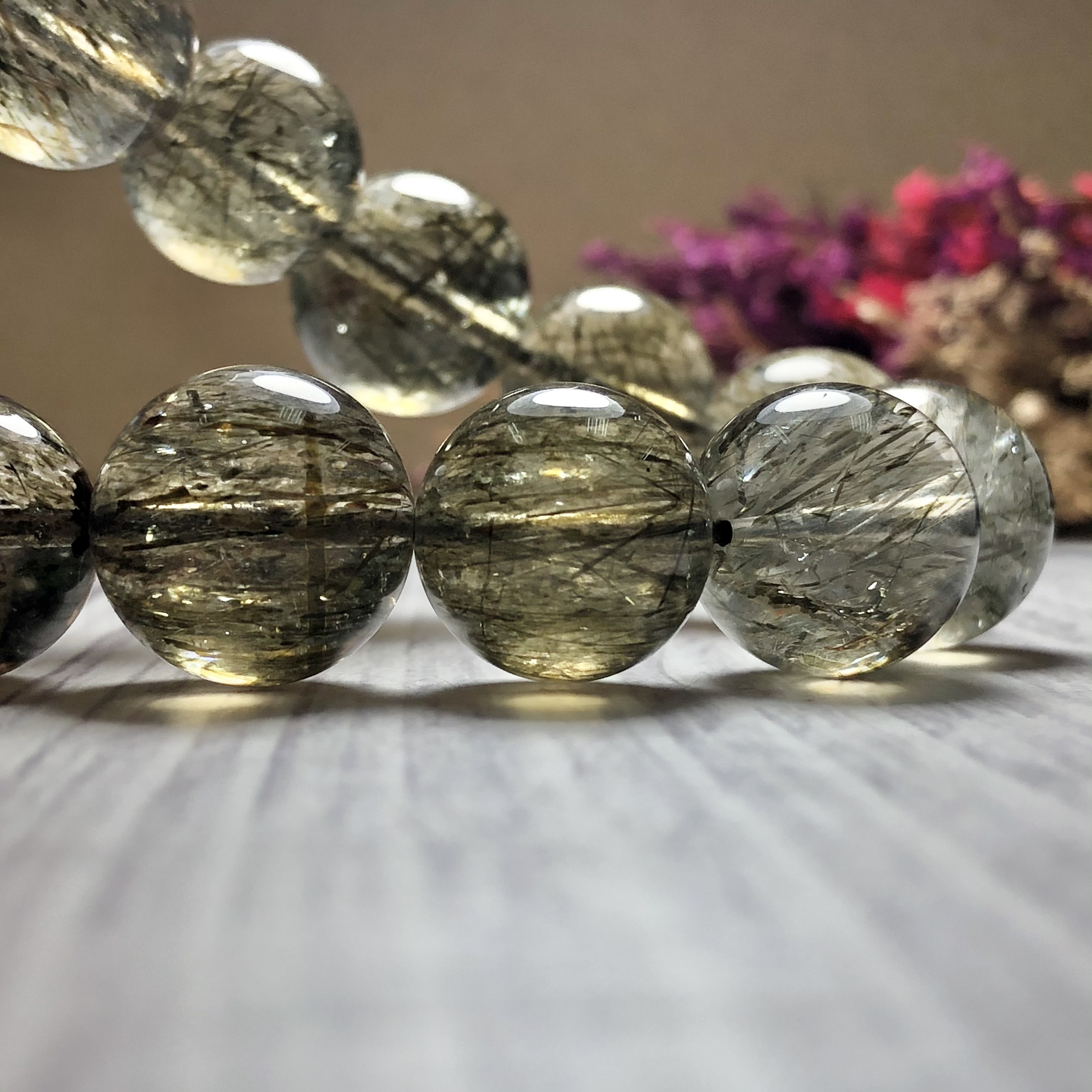 Vòng tay Thạch Anh Tóc xanh 15mm chuẩn 6A