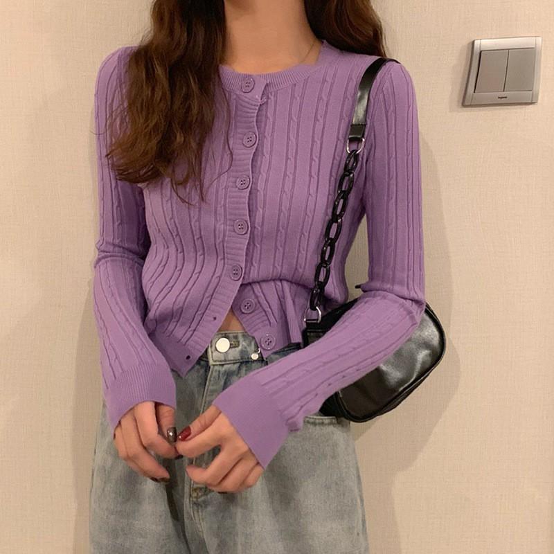 Áo khoác sweater dáng ngắn ôm phong cách cổ điển dành cho nữ