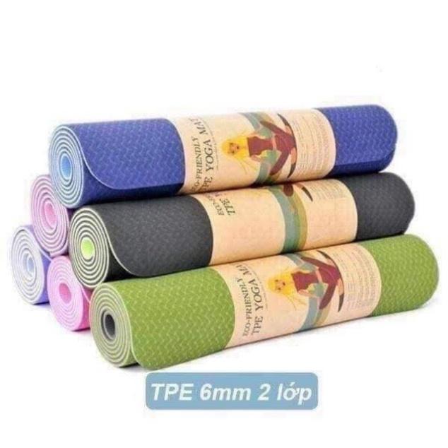 Thảm tập Yoga 2 lớp TPE dày 6mm, thảm tập Gym chống trơn trượt và không thấm mồ hôi