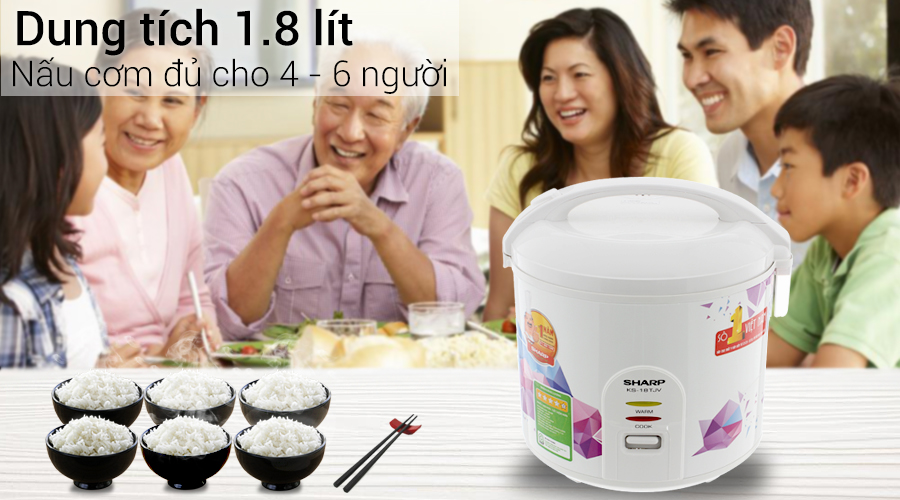 Nồi cơm điện nắp gài Sharp KS-18TJV 1,8L - Hàng Chính Hãng