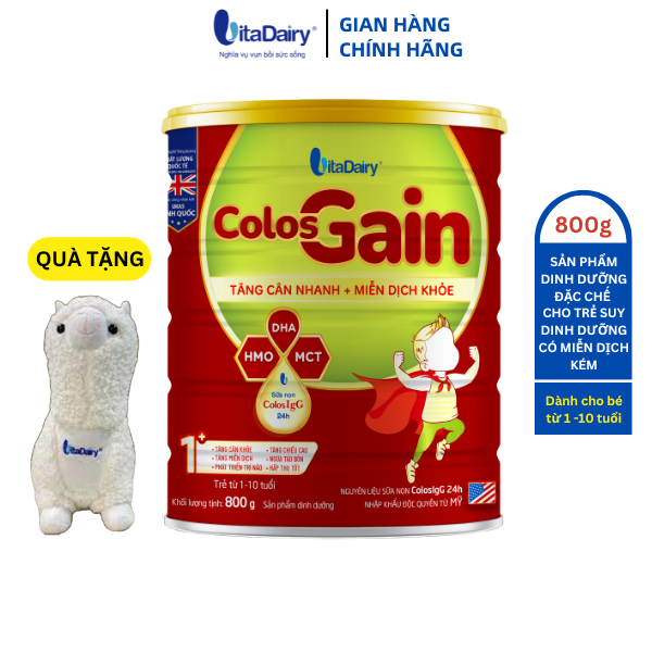 Sữa bột Colos Gain 800g giúp bé tăng cân hiệu quả, giảm táo bón, miễn dịch khỏe - VitaDairy