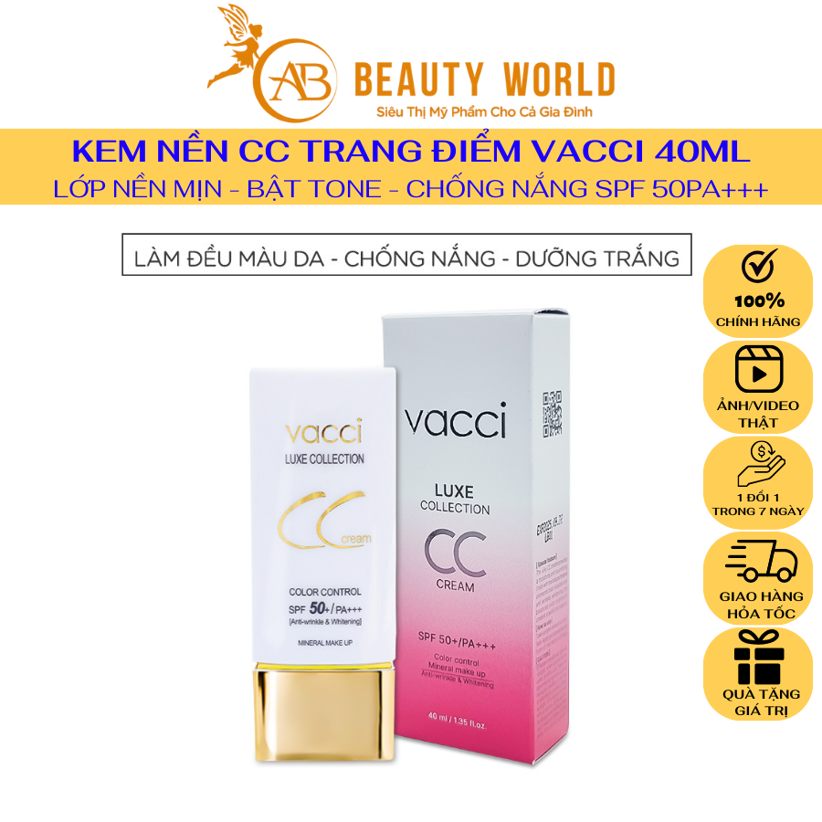 KEM CC VACCI - KEM PHẤN NỀN THẾ HỆ MỚI DƯỠNG TRẮNG DA ĐA CHỨC NĂNG - CC CREAM SPF50+/PA+++