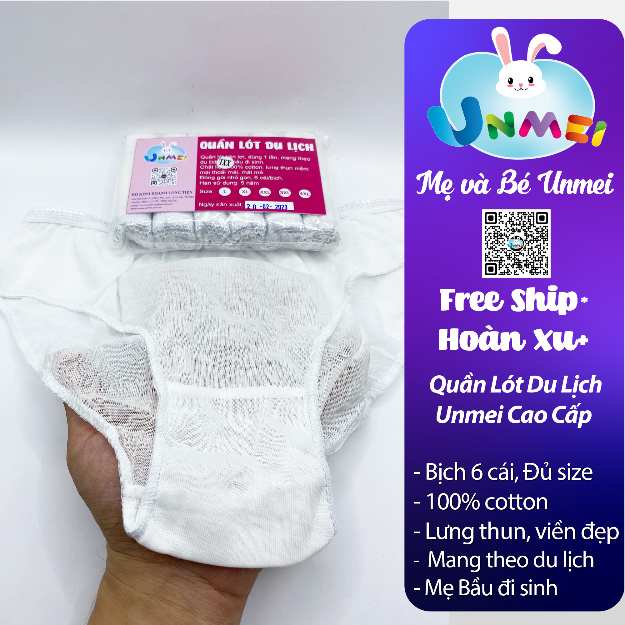 SET 6 QUẦN LÓT GIẤY COTTON UNMEI DÙNG 1 LẦN CHO MẸ BẦU MẸ SAU SINH/SINH VIÊN HỌC QUÂN SỰ/ DU LỊCH
