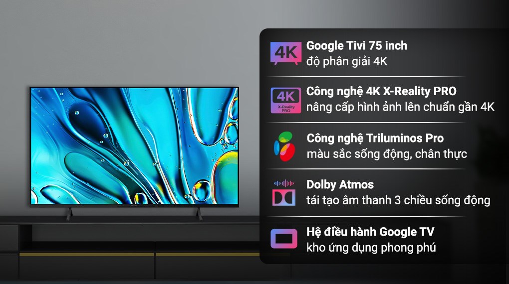 K-75S30 - Google Tivi Sony 4K 75 inch K-75S30 - Hàng Chính Hãng