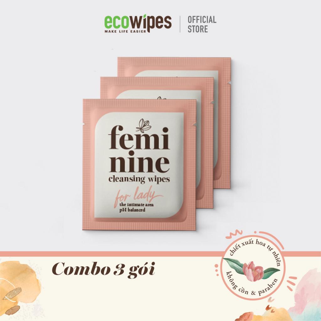 Combo 03 gói khăn giấy ướt phụ khoa Ecowipes travel size vệ sinh cá nhân phụ nữ hương Daisy size 15x20cm nhỏ gọn bỏ túi