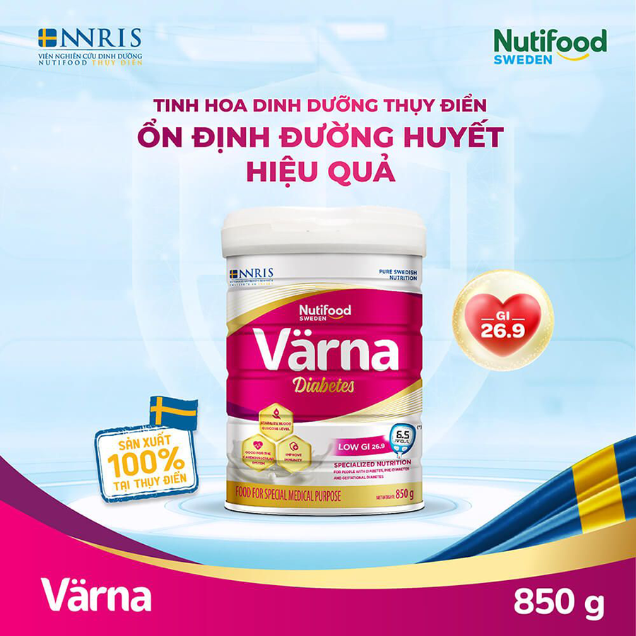 Sữa bột Värna Diabetes Ổn định đường huyết (GI = 26,9) (Lon 850g)