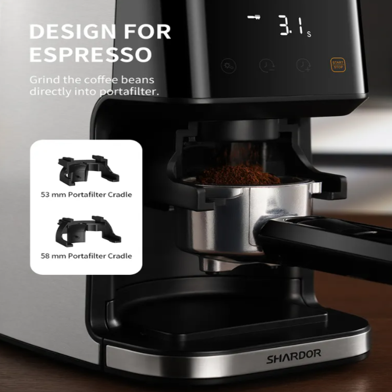 Máy xay hạt cà phê Espresso cao cấp Shardor BD-CG018, 2 giá Portafilter 53 và 58mm, công suất 165W - Hàng chính hãng, bảo hành 12 tháng