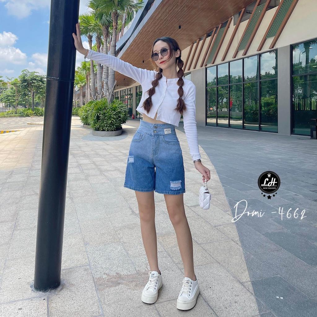 Quần jean ngố rách đùi loang hai màu lưng cao có tag siêu cưng Lê Huy Fashion
