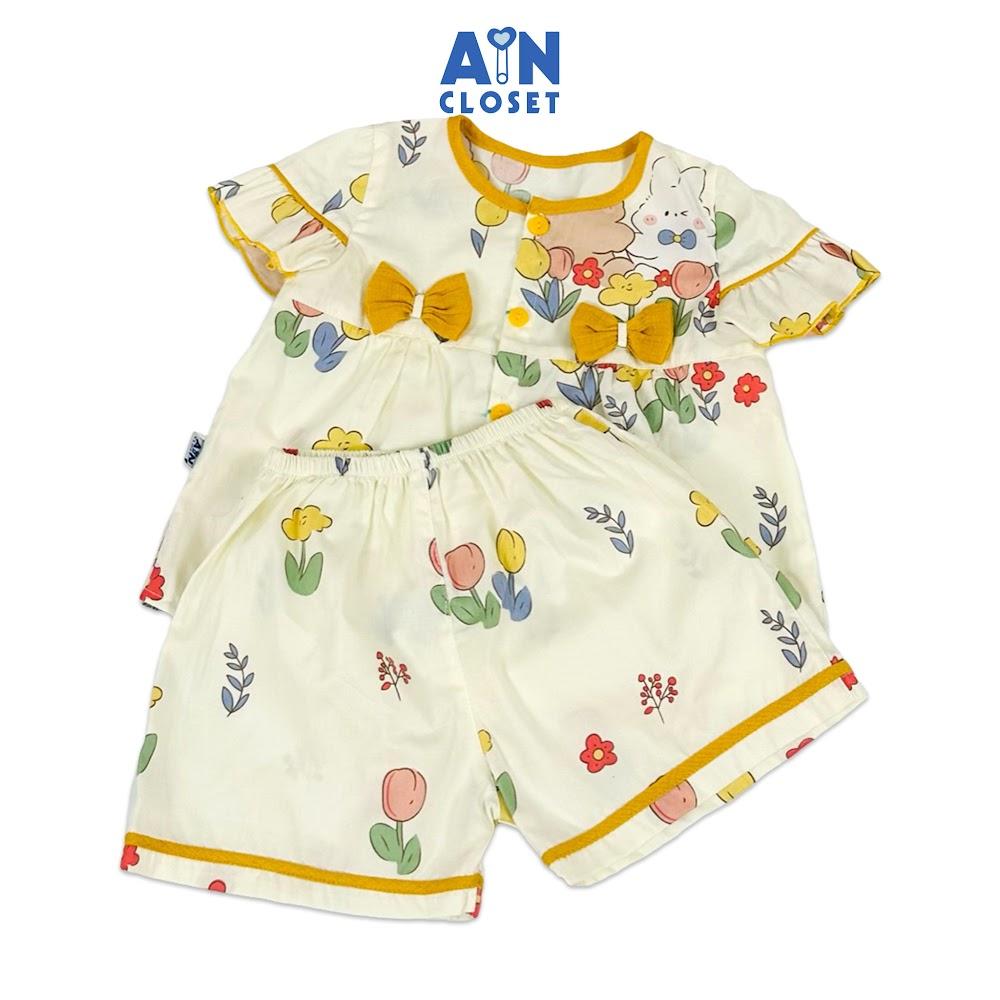Bộ quần áo Ngắn bé gái họa tiết Nơ Hoa Vàng cotton - AICDBG6XNESH - AIN Closet