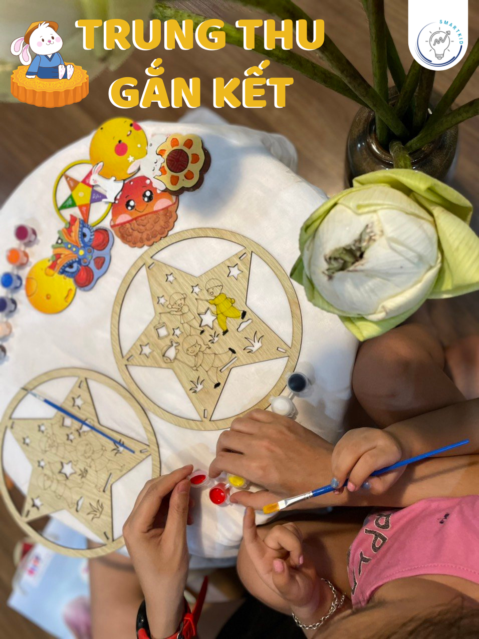 Set Đèn Lồng Gỗ Trung Thu - Lồng đèn trung thu truyền thống tô màu sáng tạo