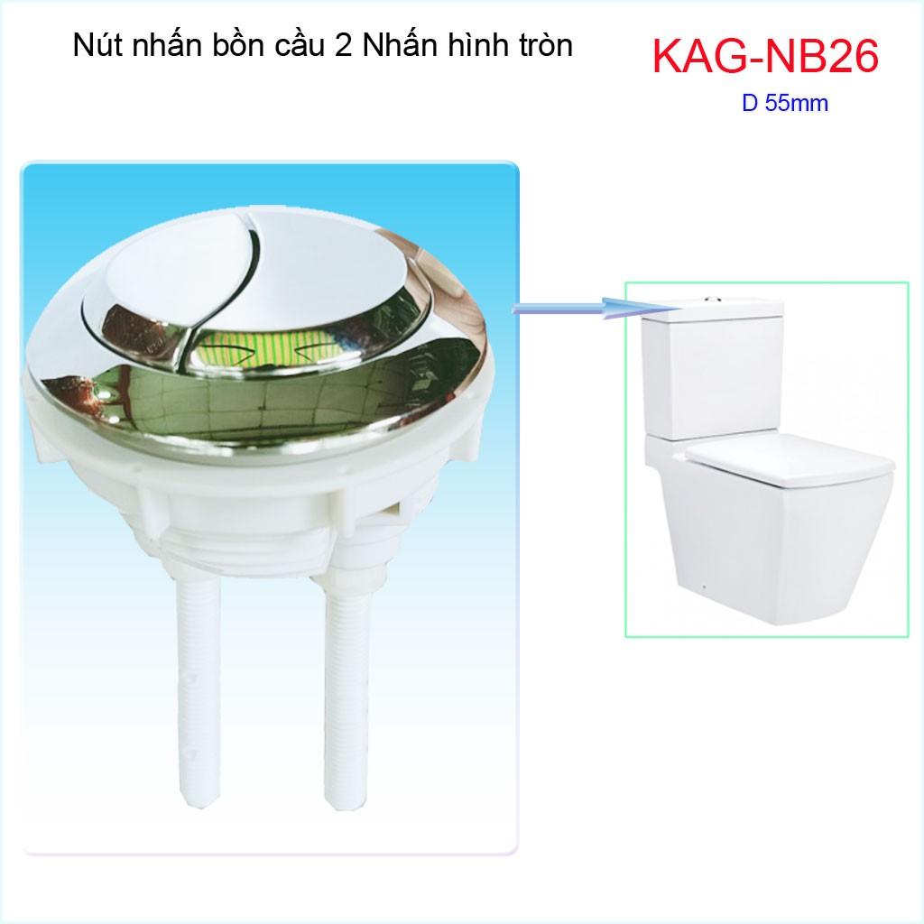 Nút 2 nhấn xả bồn cầu, nút nhấn cầu xả 2 nhấn tròn lỗ sứ D5.5-6cm, nút xả cầu KAG-NB26