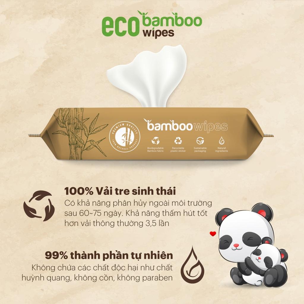 Combo 03 gói khăn giấy ướt cao cấp EcoWipes Bamboo gói 80 tờ vải sợi tre sinh thái không mùi có thể phân hủy