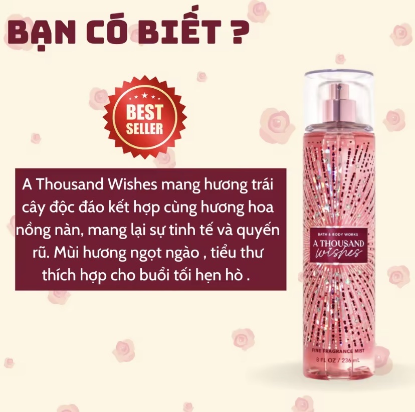 Body Mist A Thousand Wishes 236ml - Bath and Body Work A Thousand Wishes Chính Hãng