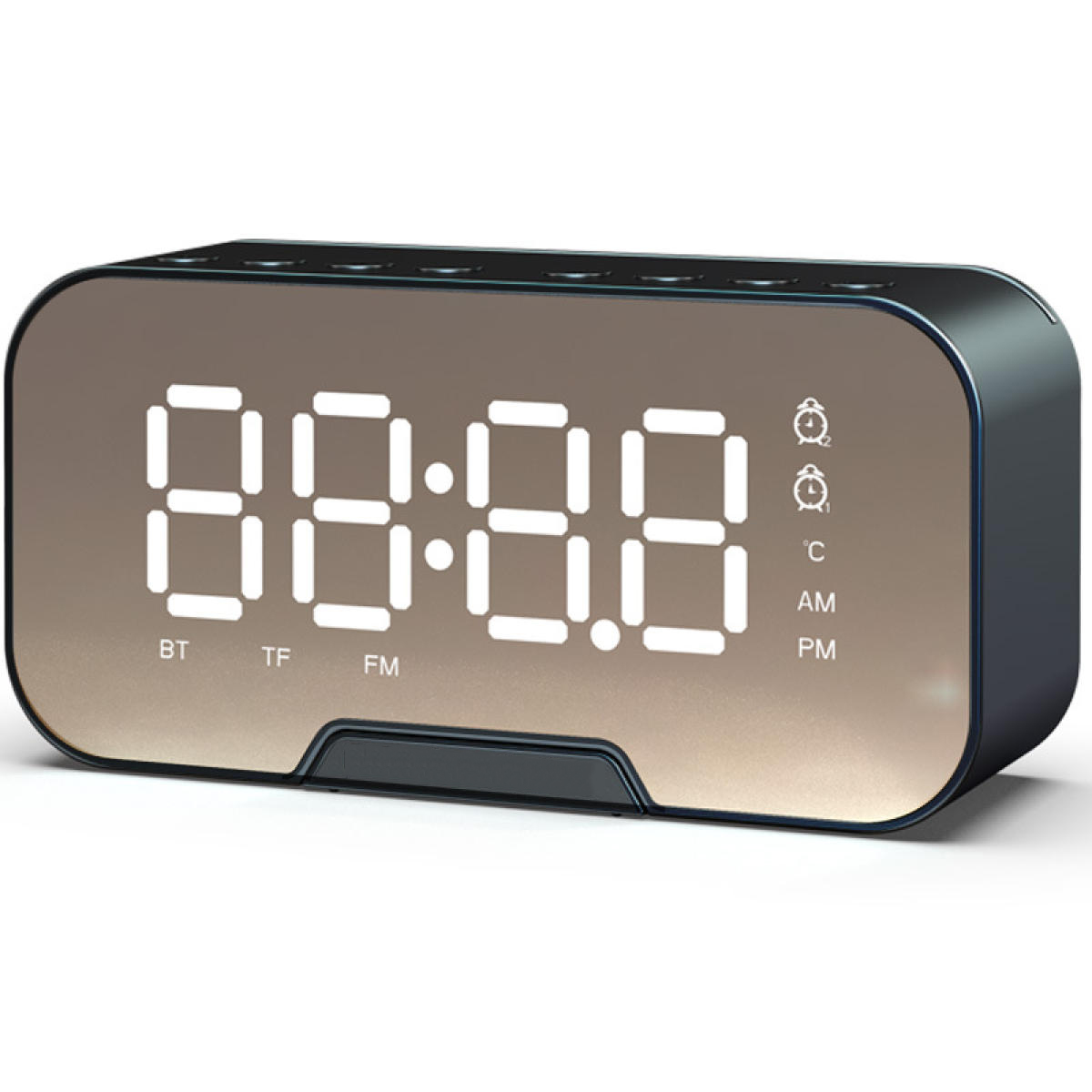 Loa Bluetooth di động có mặt gương tích hợp đồng hồ báo thức