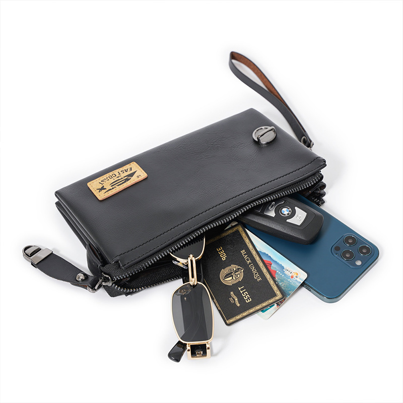 Men's Personality Clutch Lock Soft Leather Clutch Long Wallet Mobile Phone Bag