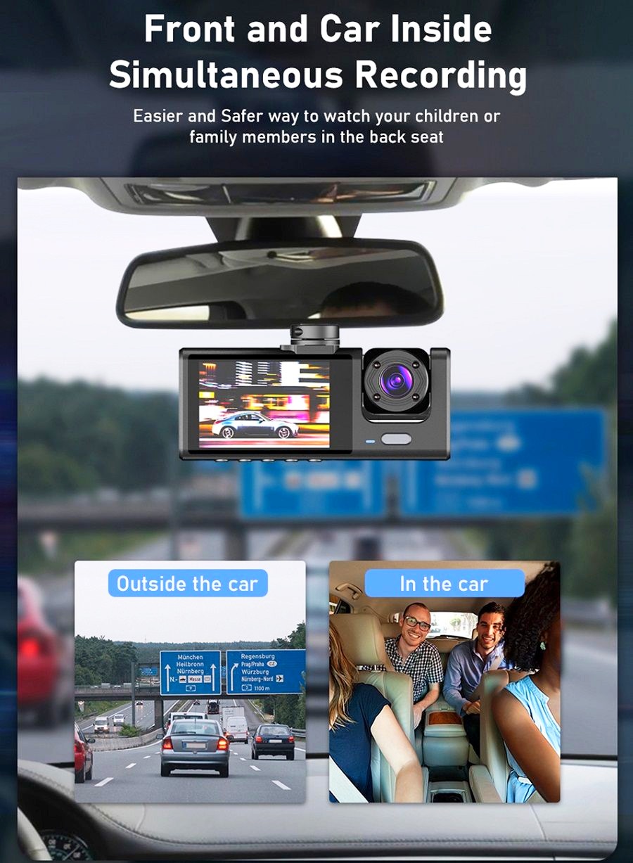 Camera Hành Trình Wifi 2 Mắt Màn Hình IPS FHD 1080P 30fps IR/Mic Kết Nối Android/iOS