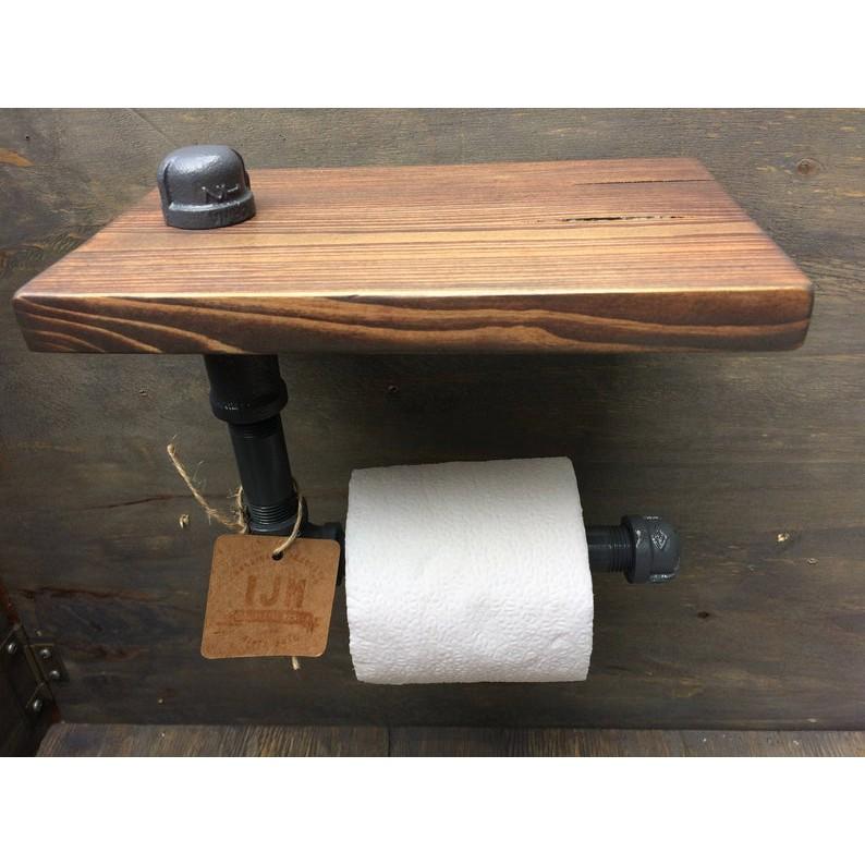 Kệ ống nước mini kèm móc treo tường WC, kệ ống nước lắp ráp chất liệu ống sắt cao cấp trang trí đẹp