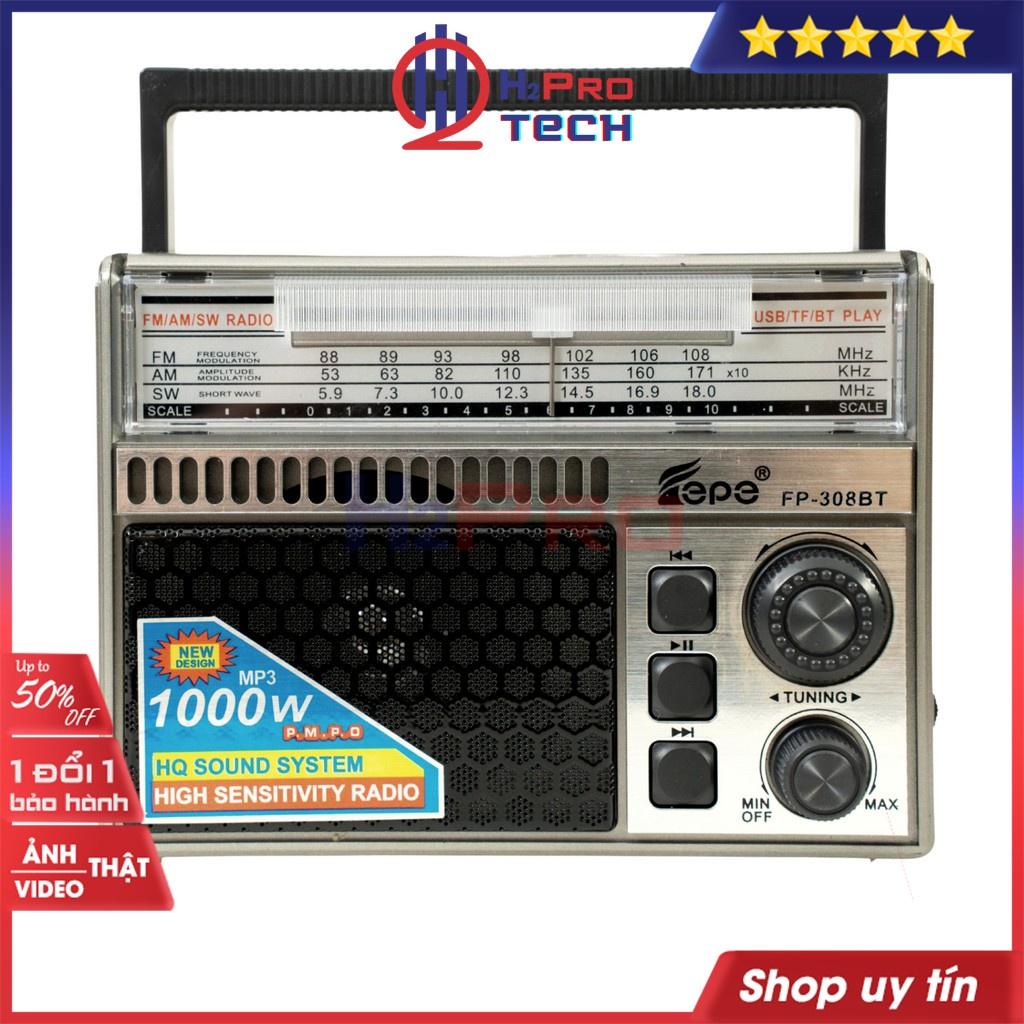 Đài Radio Fm-Am-Sw, Máy Nghe Nhạc Bluetooth Fepe Fp-308BT Cao Cấp Mp3-Usb-TF-Aux, Quà 50k Pin Sạc-H2Pro Tech