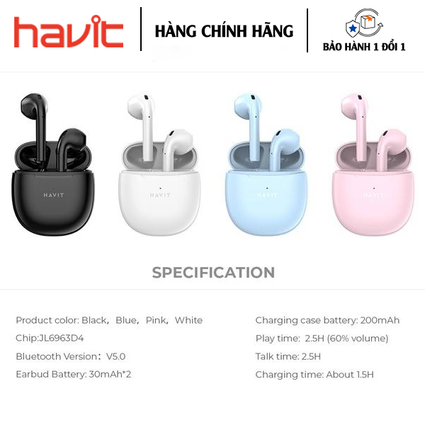 Tai nghe Bluetooth Havit TW932 Chuẩn Bluetooth 5.2 cho chất lượng kết nối ổn định trong phạm vi 10m - Hàng Chính Hãng