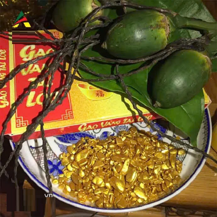Gạo vàng phong thủy Thần Tài Lễ Tết – đồ cúng đặt trên bàn thờ Thần Tài cao cấp giúp chiêu tài đón lộc – may mắn - phát tài gói lớn 500gr