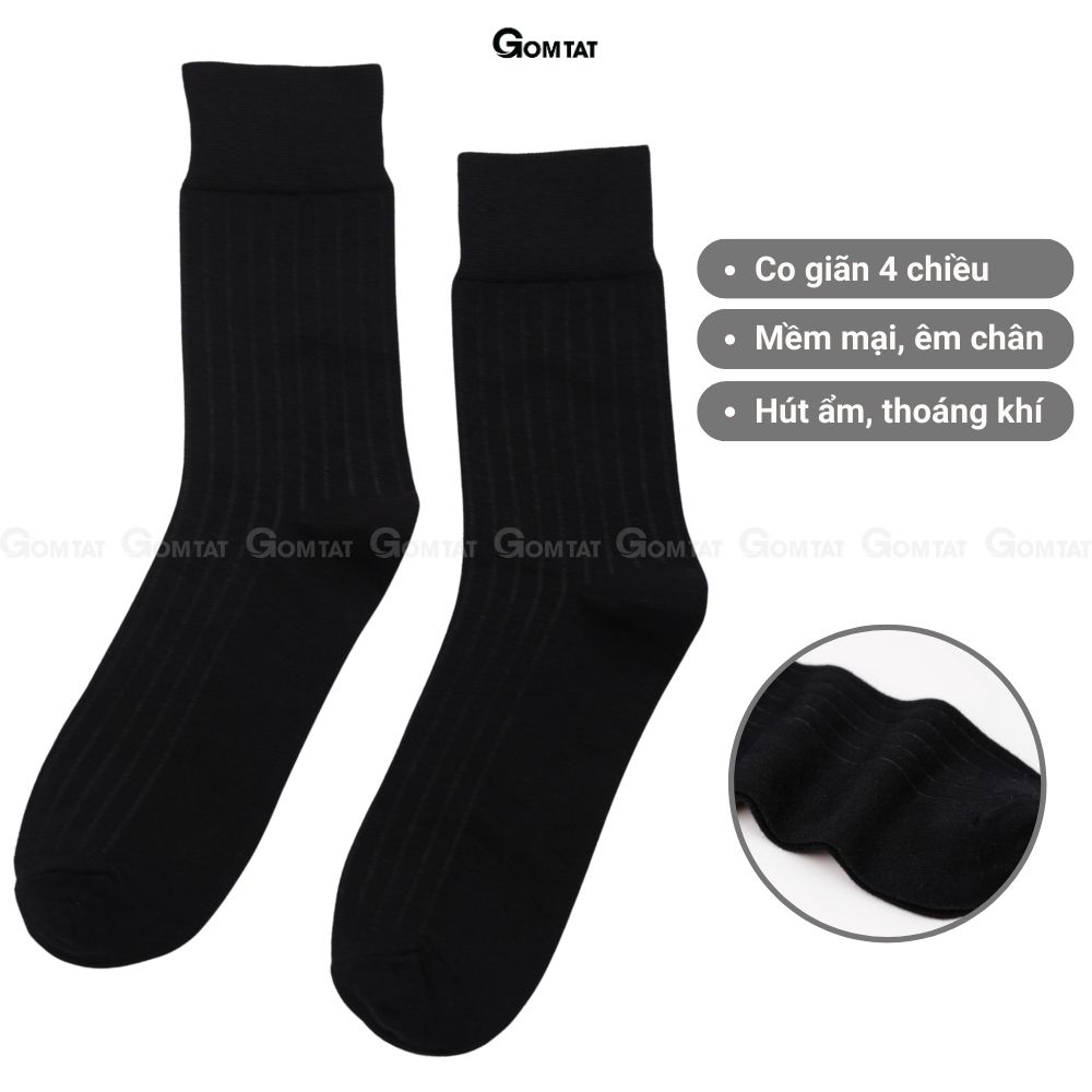 Combo 5 đôi tất vớ cổ cao nam công sở đi giày tây GOMTAT họa tiết gân chìm màu đen, cotton cao cấp - TAYGANCHIM-DEN-CB5