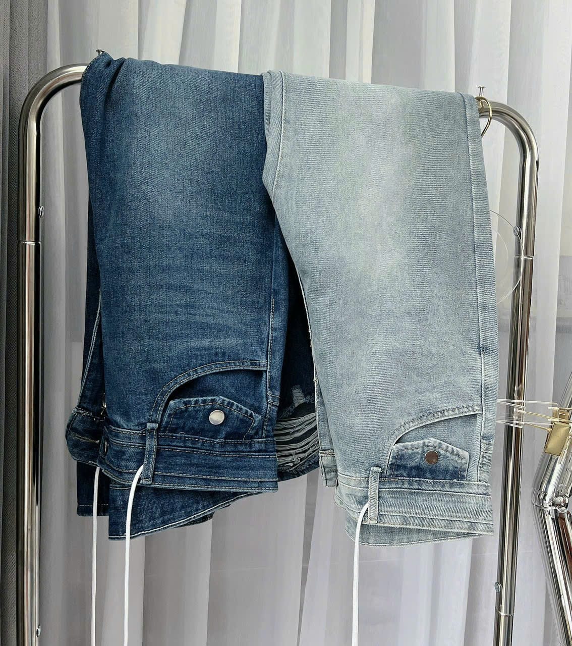 [Quần size đại] Quần jean nữ ống suông lưng cao, quần baggy jean nữ lưng bản to rút dây eo thời trang