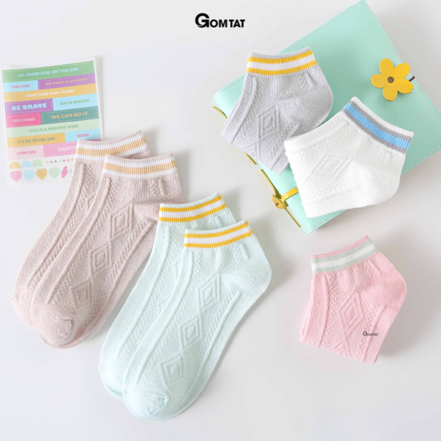 Set 5 đôi vớ cổ ngắn nữ xinh xắn nhiều màu sắc, tất nữ cổ ngắn chất liệu cotton mềm mại thoáng khí cực êm chân - CB091