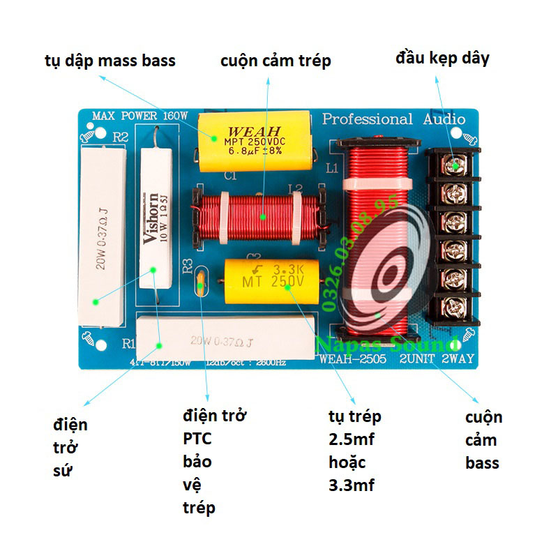 MẠCH PHÂN TẦN CHO LOA KÉO BASS 30 40 50 WEAH2505 - GIÁ 1 CÁI - MẠCH PHÂN TẦN 2 LOA - PHÂN TẦN 2 ĐƯỜNG TIẾNG