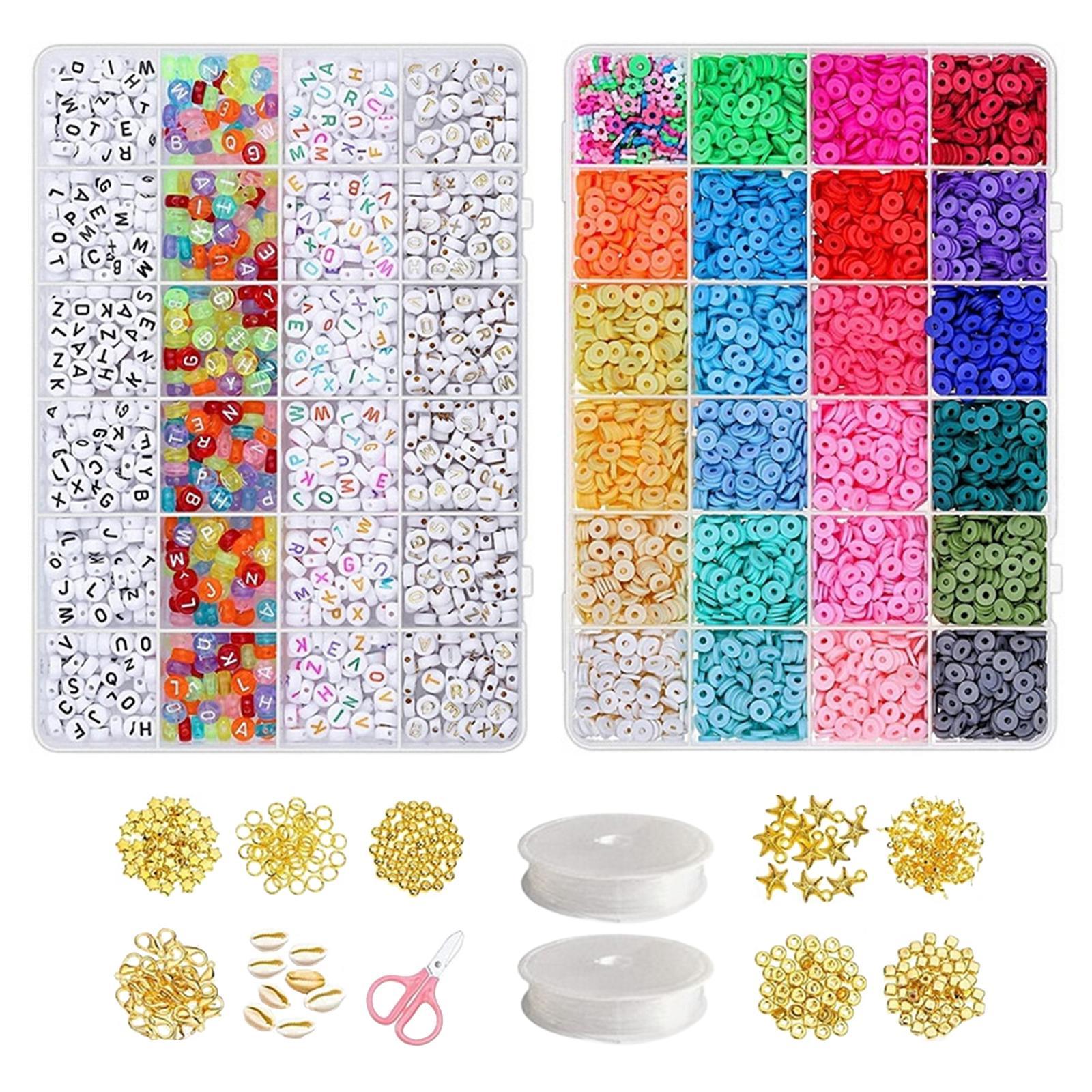 Polymer Clay Beads Set DIY Craft Decoration Handicrafts with Lobster Claw Clasps Disc/Flat Round Beads Beading for Loose Beads Bracelet
