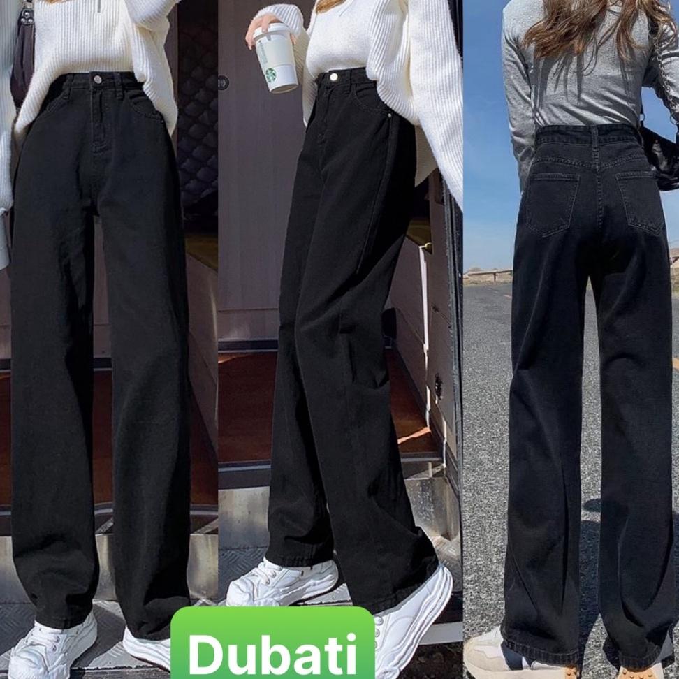 QUẦN BAGGY JEAN NỮ CHẤT BÒ ĐEN XÁM XANH ỐNG SUÔNG RỘNG DÀI LƯNG CAO NÂNG MÔNG PHONG CÁCH CAO CẤP MỚI - DUBATI FASHION