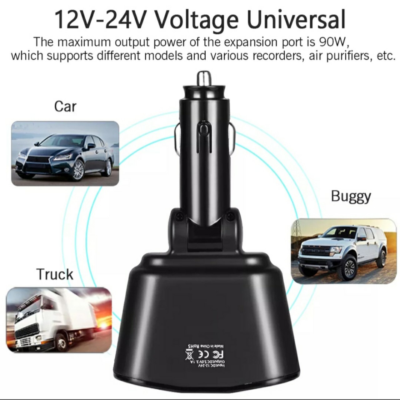 Thiết bị chia tẩu sạc trên xe hơi ô tô 2 cổng đa năng có USB 3.1A kèm đồng hồ báo vôn ắc quy 12v-24v mẫu mới