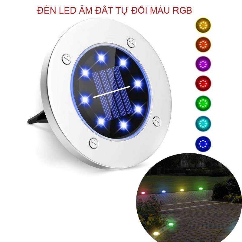 Đèn LED tự đổi màu RGB năng lượng mặt trời, 8 mắt led 0.8W cắm sân vườn ZC704, tự động bật tắt