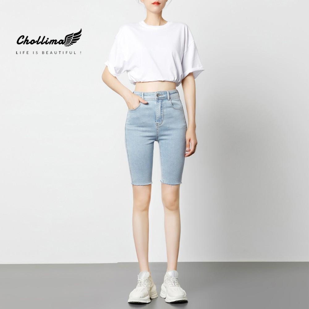 Quần short ngố jean co giãn Chollima trơn căn bản QS024 dễ phối đồ phong cách trẻ trung năng động