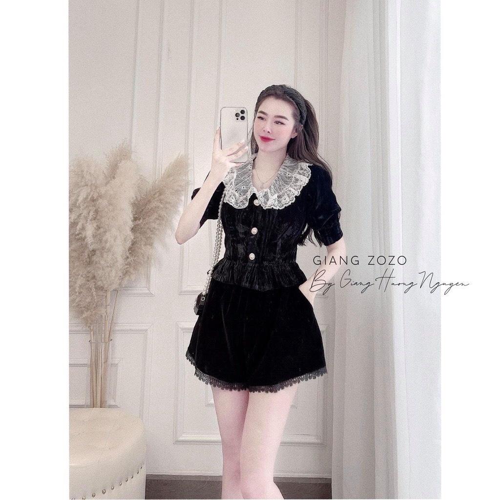 Quần short nhung phối ren cạp cao thời trang Banamo Fashion 694