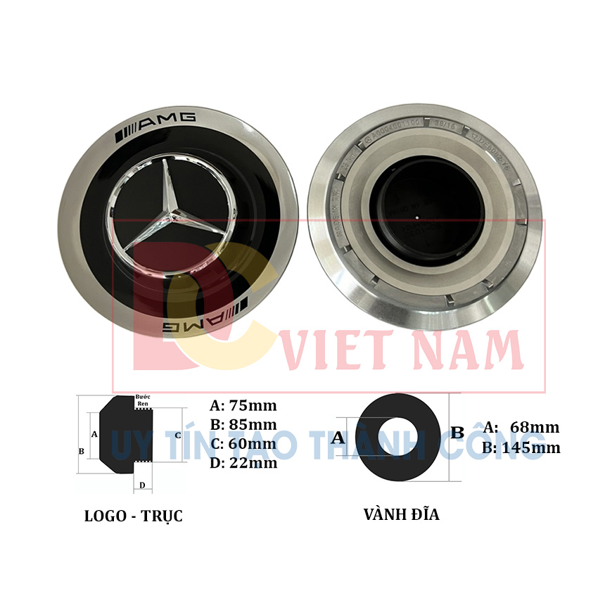 Logo chụp mâm, ốp lazang bánh xe ô tô Maybach AMG DE6082-T6, đường kính đĩa 145mm