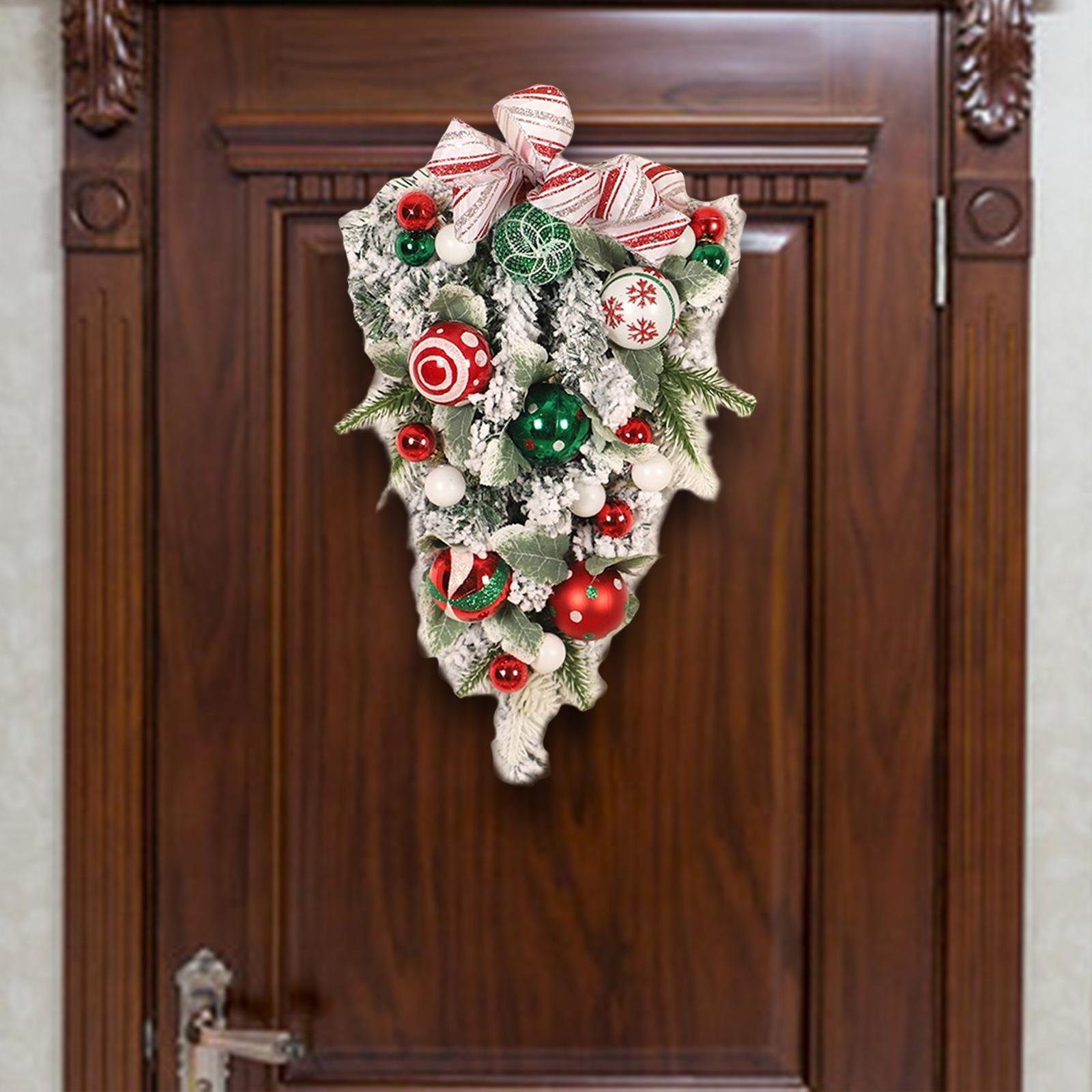 Artificial Christmas Teardrop Swag Wall Hanging Door Wreath Garland Door Swag Flocking for Outdoor Indoor Festival Party Decorations