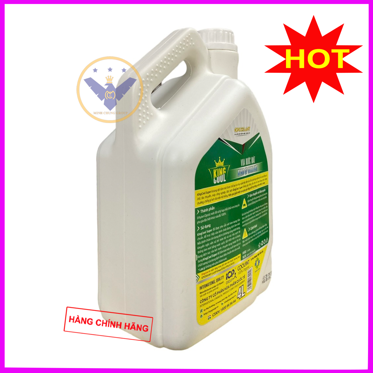 Nước làm mát động cơ xe ô tô màu xanh cao cấp KINGCOOL SUPER can 4L tặng lon 500ml