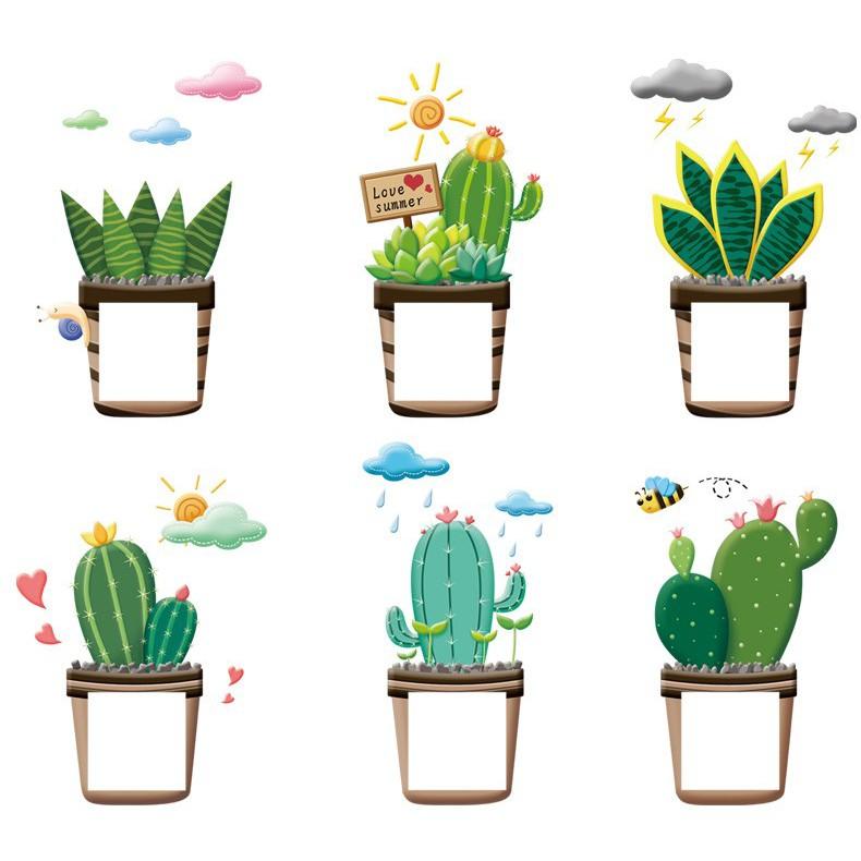 Decal dán tường chậu cây xương rồng 05