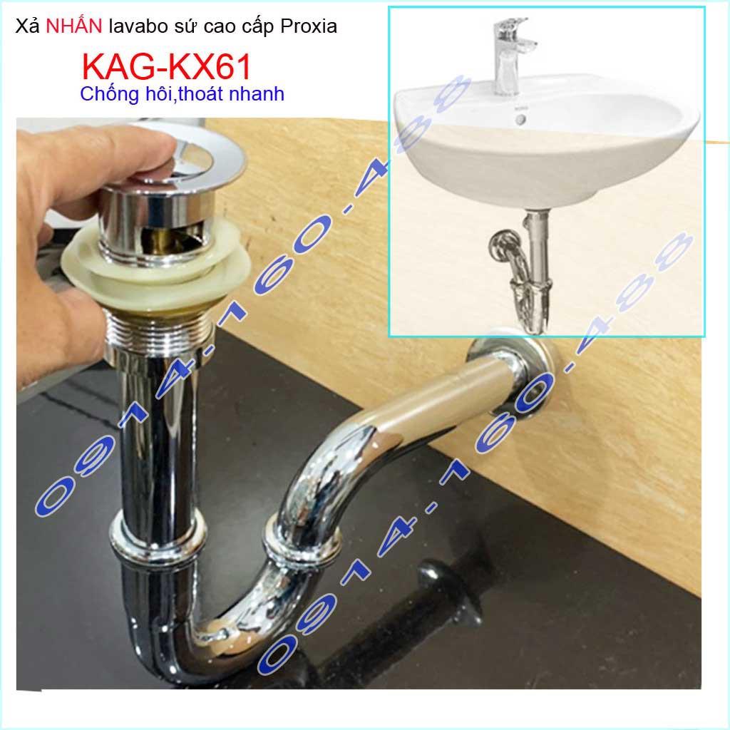 Xả lavabo Proxia KAG-KX61, bộ xả nhấn chậu rửa mặt cao cấp inox dày sáng bóng