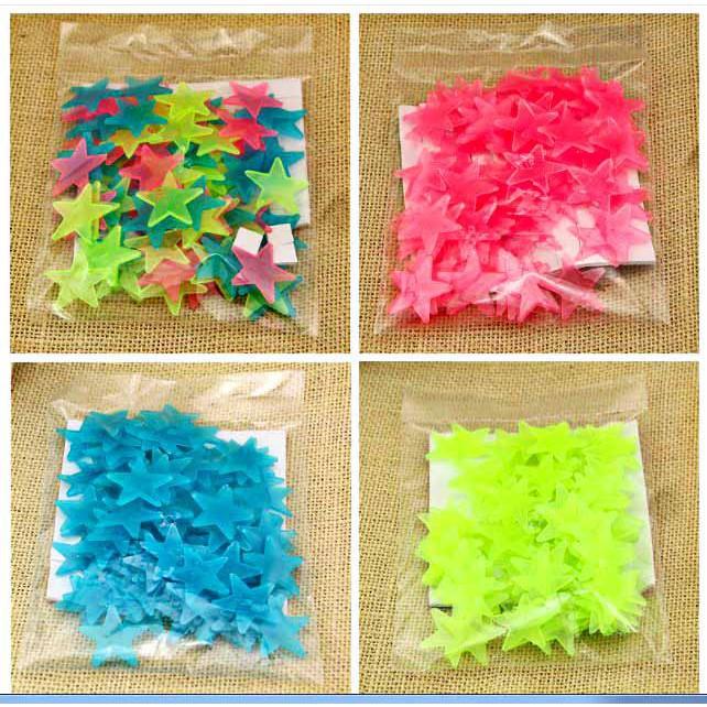 Ngôi sao dạ quang Gói 100 cái ngôi sao phát sáng dán tường trang trí phòng ngủ