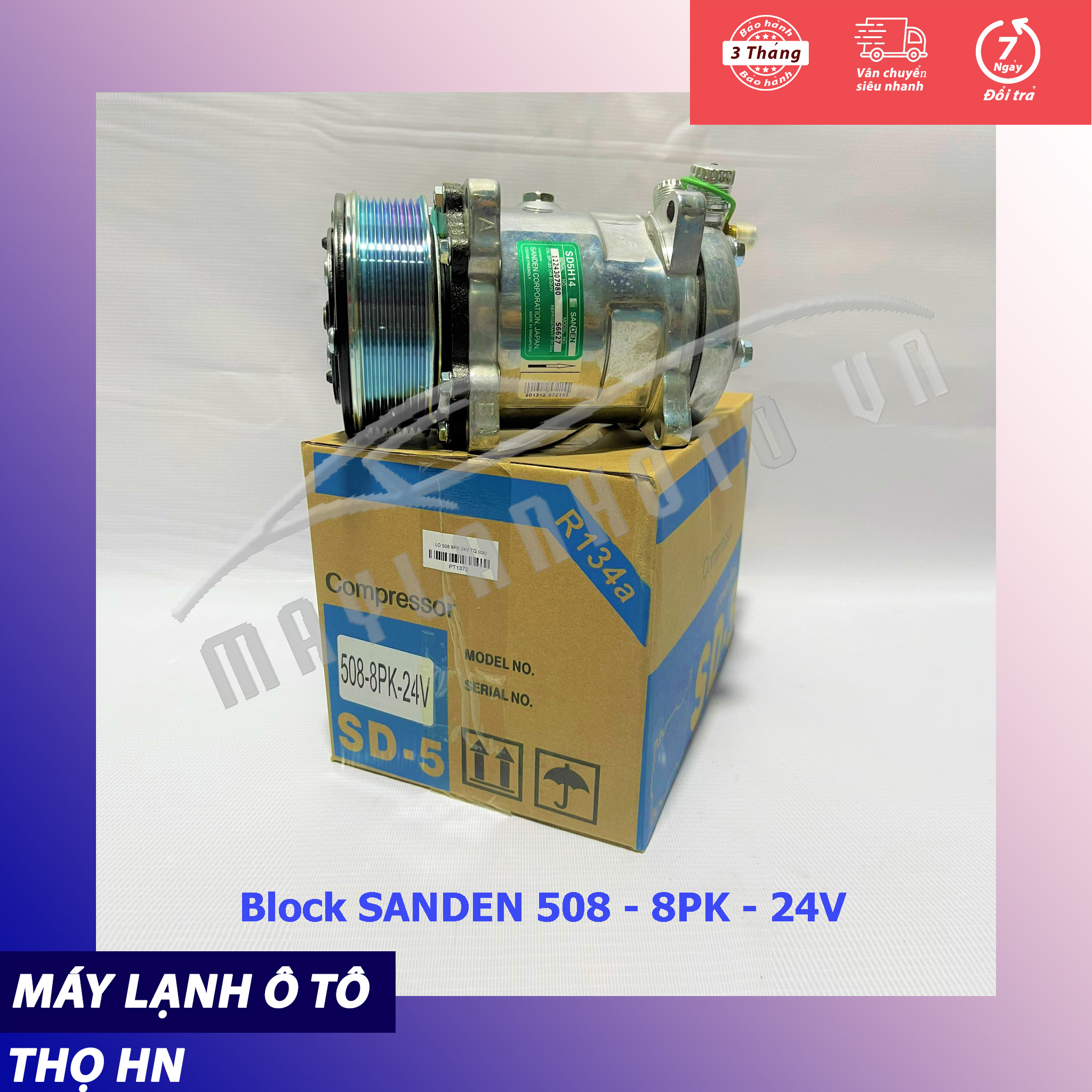 Lốc điều hòa (block,máy nén) Sanden 508 2A/8PK - 12V/24V hàng Trung Quốc (hàng chính hãng nhập khẩu trực tiếp)