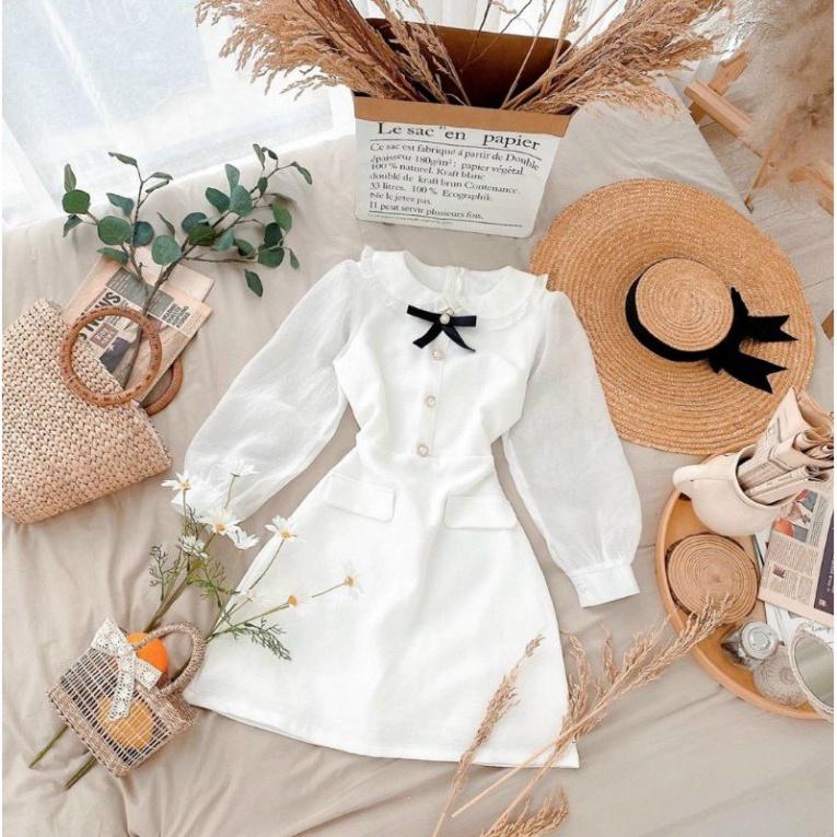 Váy tay bồng tag nơ cổ tay xốp dài ivy.fashion đi biển dự tiệc dạo phố bigsize gợi cảm sexy