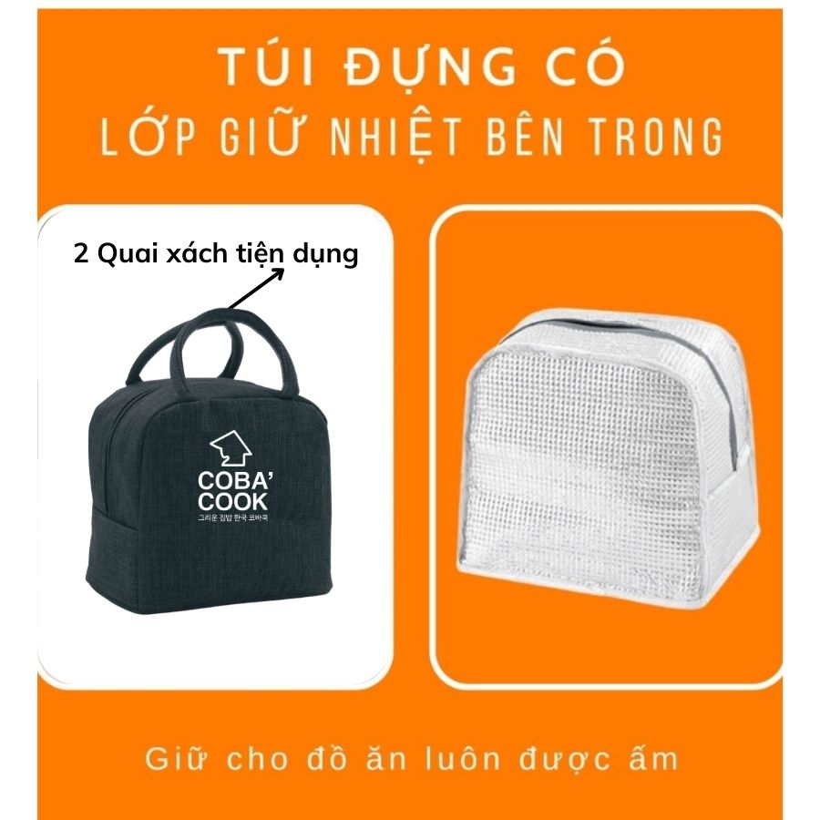 Hình ảnh Bộ Hộp Đựng Cơm Thủy Tinh Chịu Nhiệt COBA'COOK Kèm Túi Vải Giữ Nhiệt- CCL1NS82BB