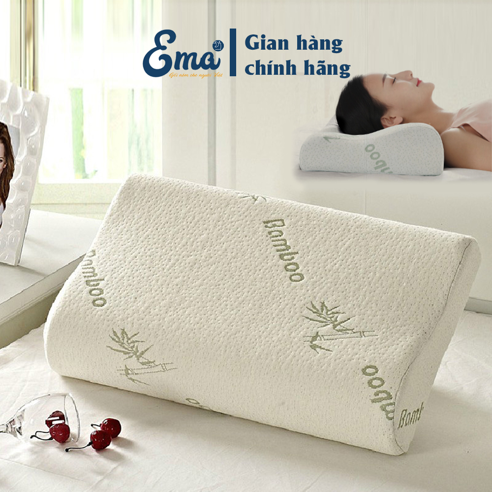 Gối ngủ cao su non vỏ sợi tre kháng khuẩn cao cấp cho người lớn EMA - Phong cách Nhật Bản - Chống đau mỏi cổ vai gáy, ngủ ngáy - KT 50x30x10cm