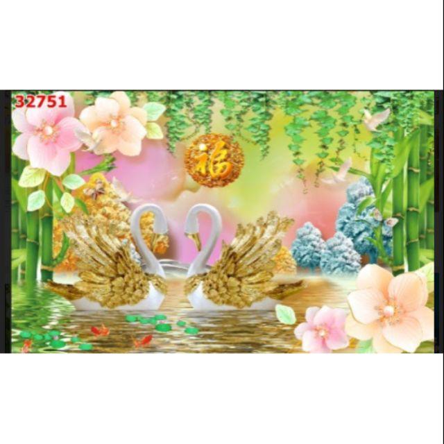 Tranh dán tường 3D độ thiên nga