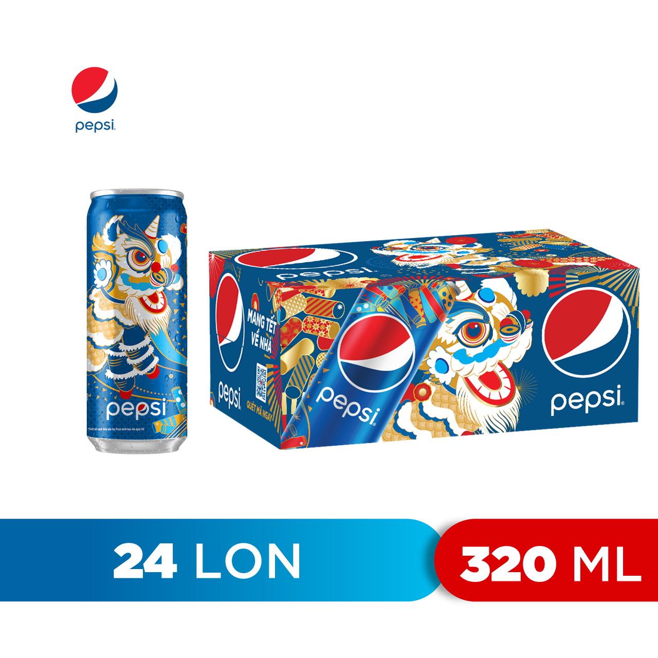 Thùng 24 Lon Nước Ngọt Có Gaz Pepsi lon xanh (320ml/lon)