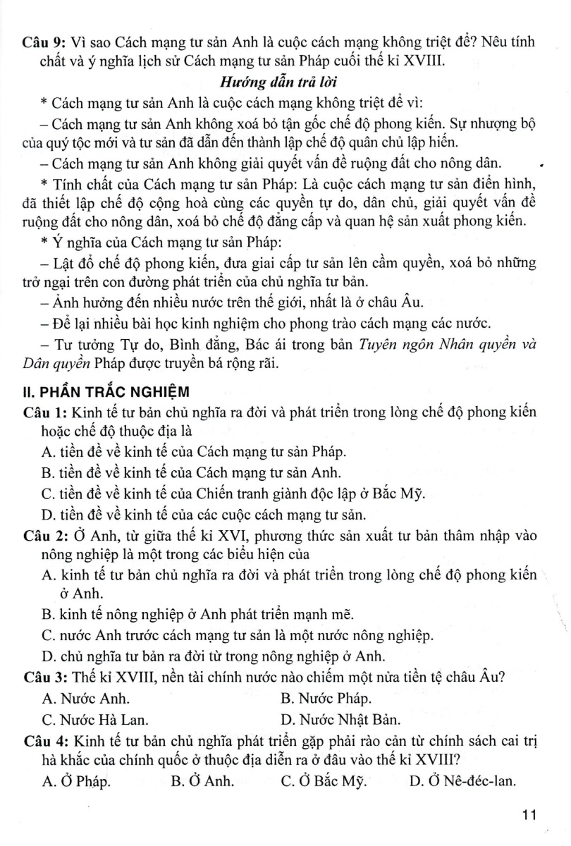 Trả Lời Câu Hỏi Lịch Sử 11 - Tự Luận Và Trắc Nghiệm _HA